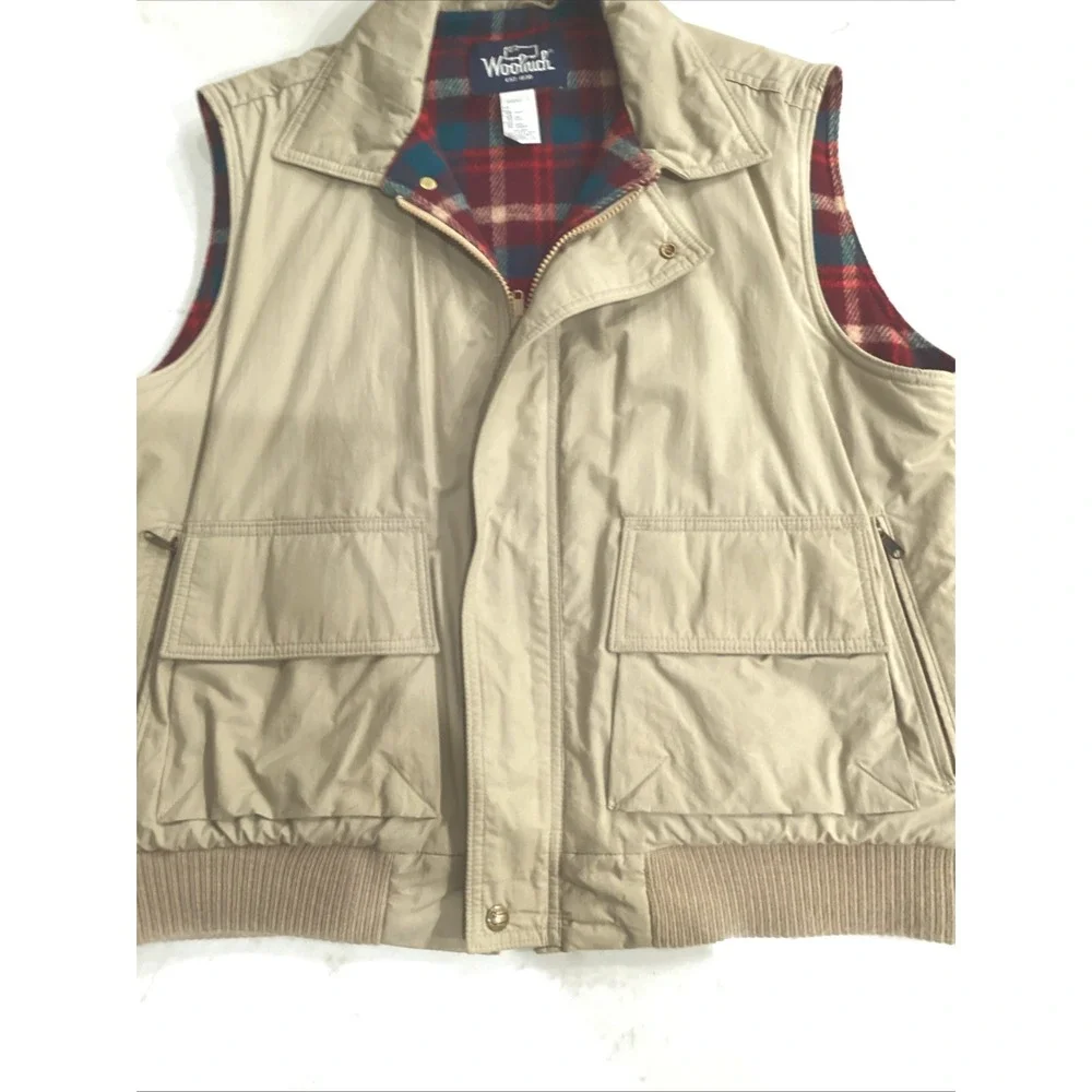 Woolrich Wool Blanket Lined Canvas Hunting Vest Plaid/Tan Men's Large Vintage